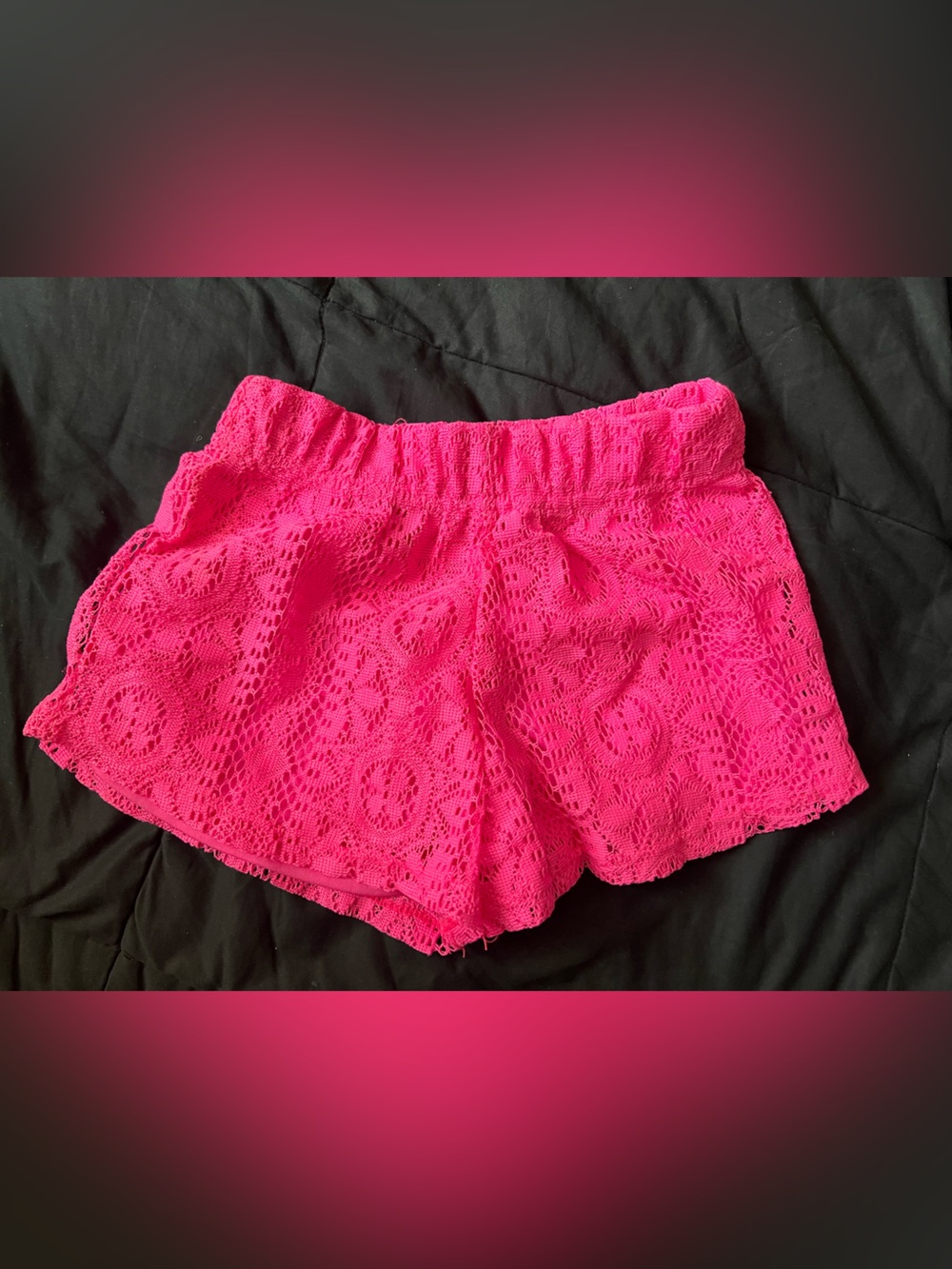 Girls Bright Pink Lace Elastic Waist Shorts